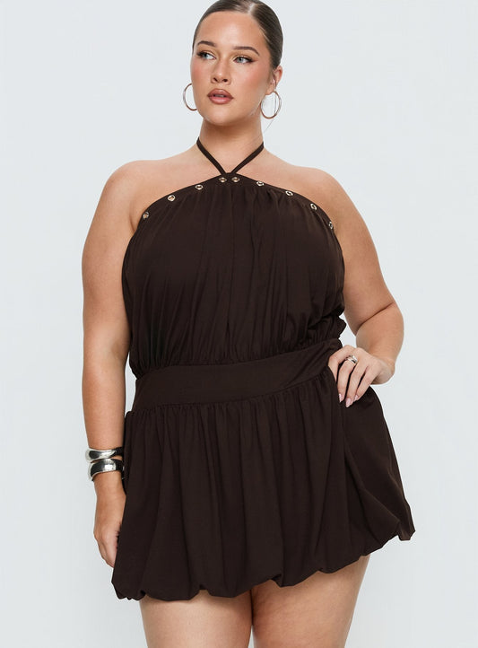 Sunnee Eyelet Detail Playsuit Brown Curve