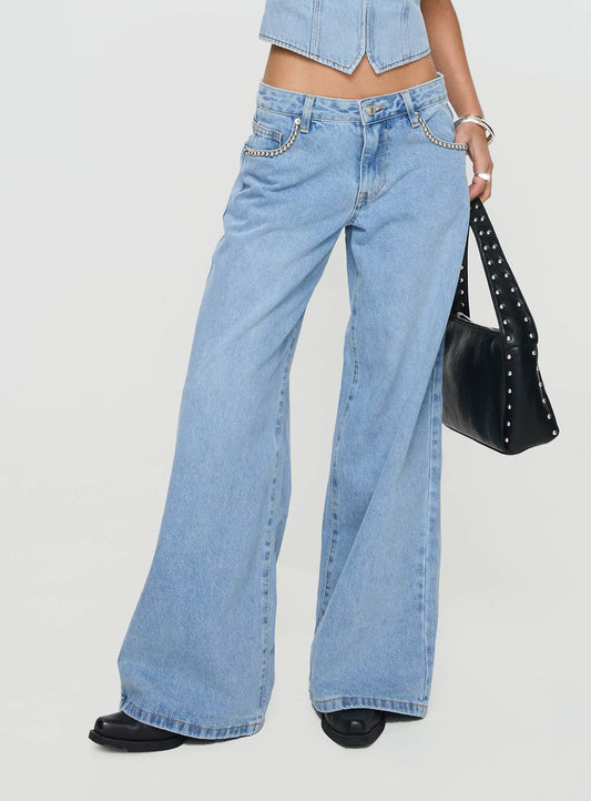 Pearlisle Low Rise Baggy Jeans Light Wash