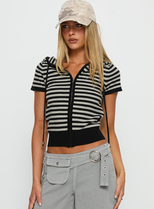 Kahlee Zip Through Hoodie Grey / Black Stripe
