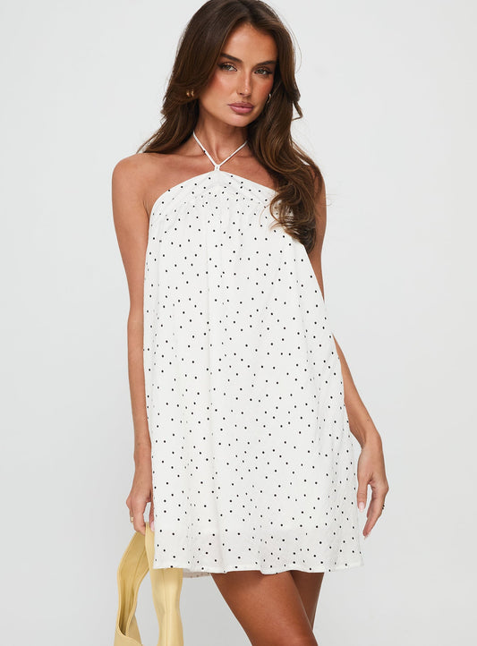 Moonlit Mini Dress White Polka