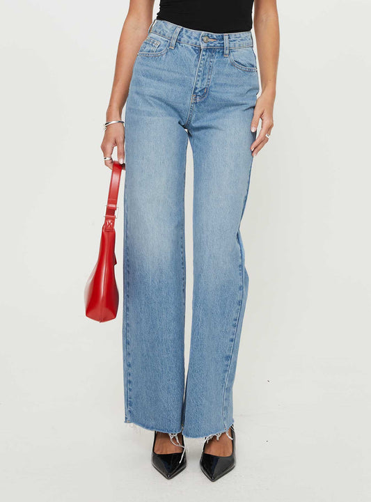 Henesey High Rise Straight Leg Jeans Mid Blue Wash