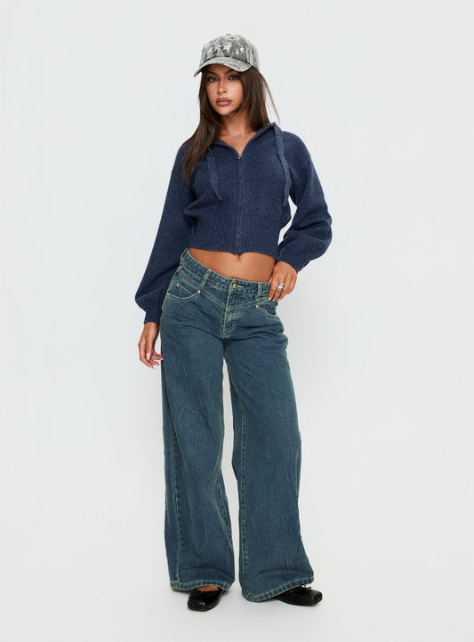 Kieley Zip Through Knit Hoodie Navy