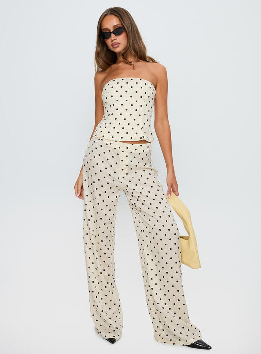 Powdered Sugar Strapless Set Cream Polka