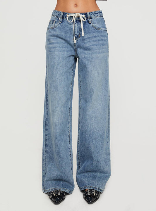Mellowed Out Low Rise Straight Leg Jeans Mid Blue