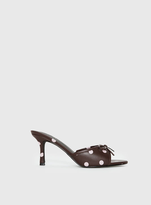 Etiquette Peep Toe Heels Brown / Pink Polka