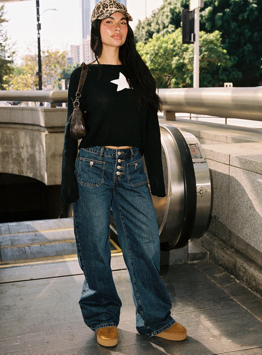 Carianne Low Rise Wide Leg Jeans Dark Wash