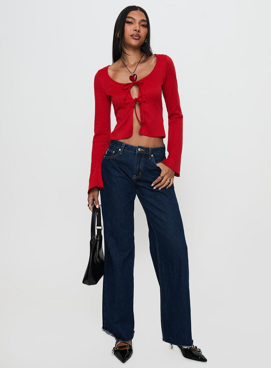 Rowynne Long Sleeve Tie Up Top Red