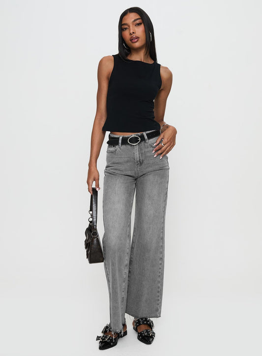 Henesey High Rise Straight Leg Jeans Washed Grey