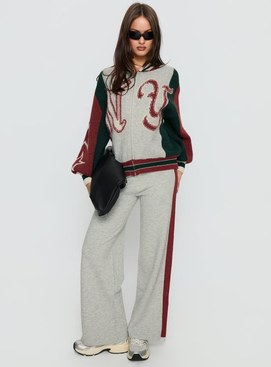 Brandyce Graphic Knit Jacket Grey / Red
