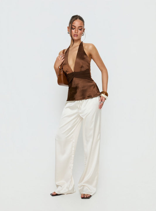 Salyra Satin Halter Top Chocolate