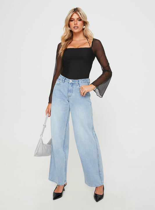 Liva Sheer Sleeve Bodysuit Black