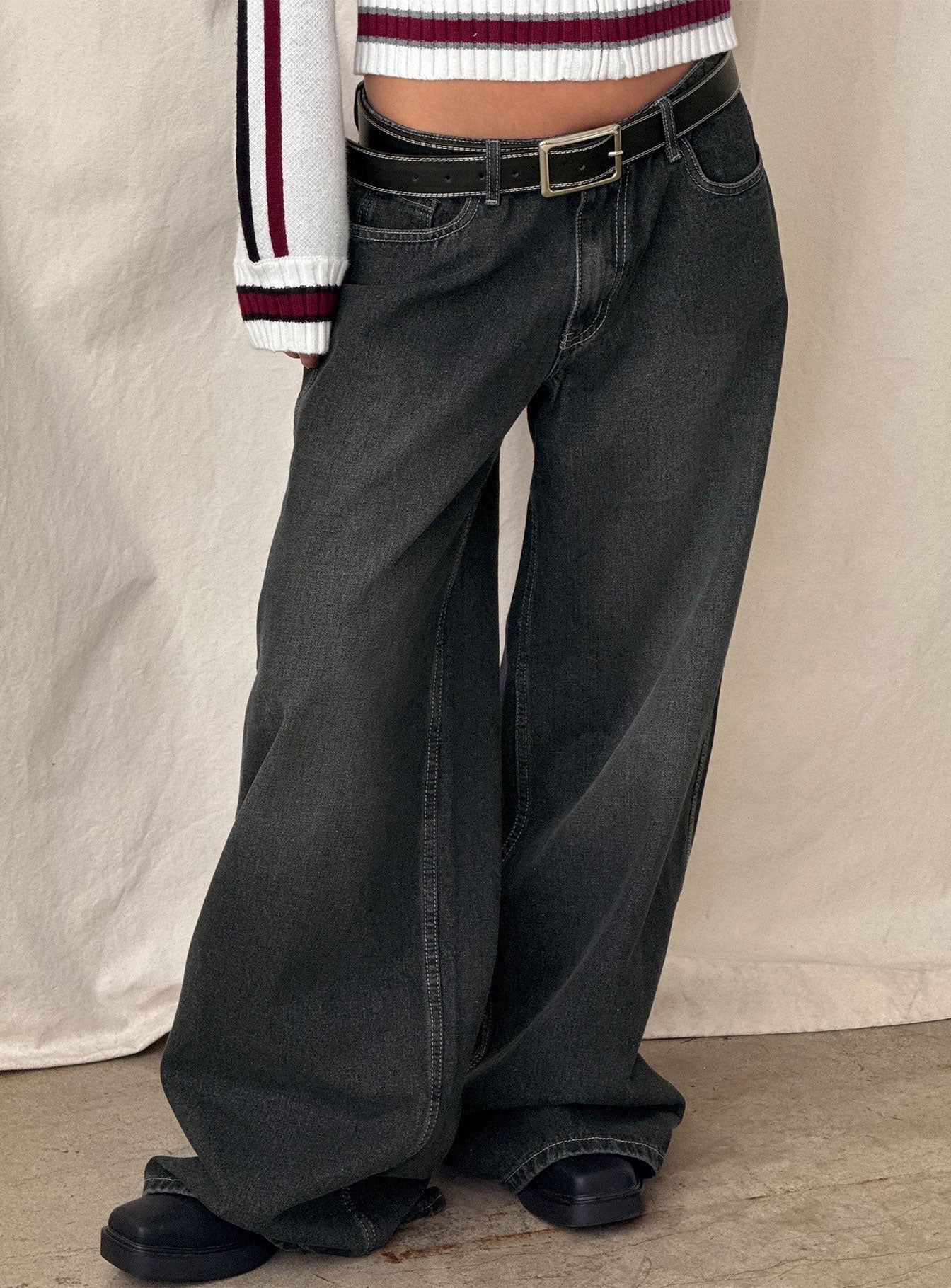 Ramos Low Rise Wide Leg Jeans Dark Grey Wash