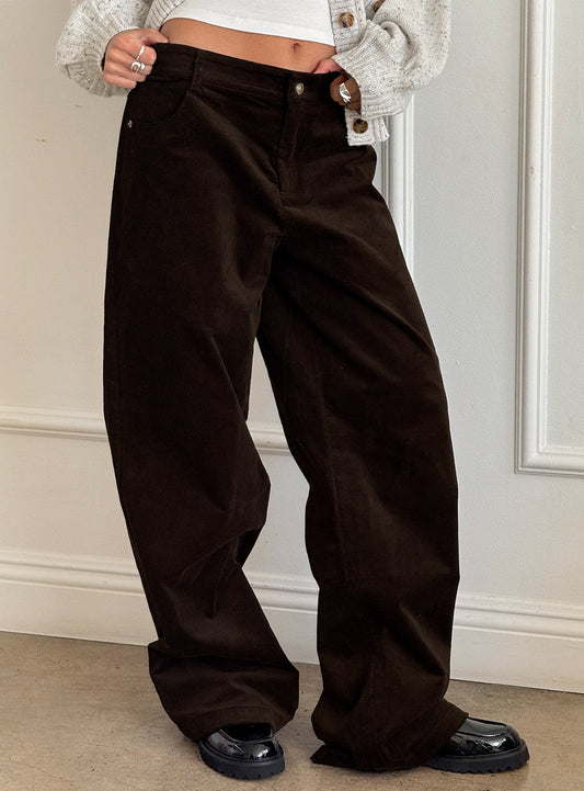 Kenza Wide Leg Corduroy Pant Brown