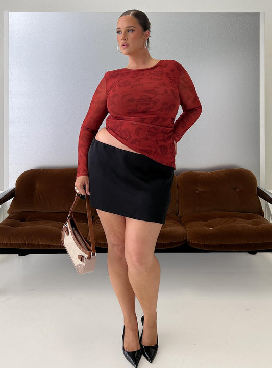Nadya Satin Tailored Mini Skirt Black Curve