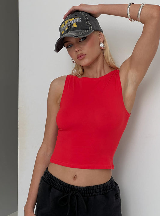 Bleeker High Neck Top Red