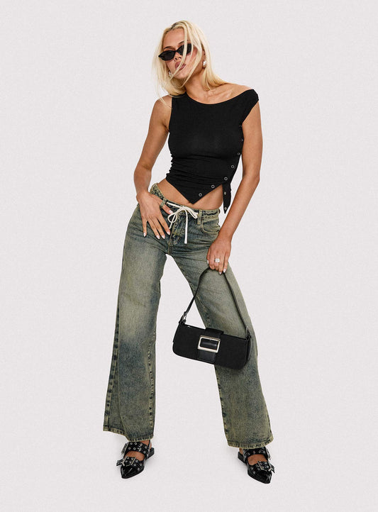 Mellowed Out Low Rise Straight Leg Jeans Antique Wash