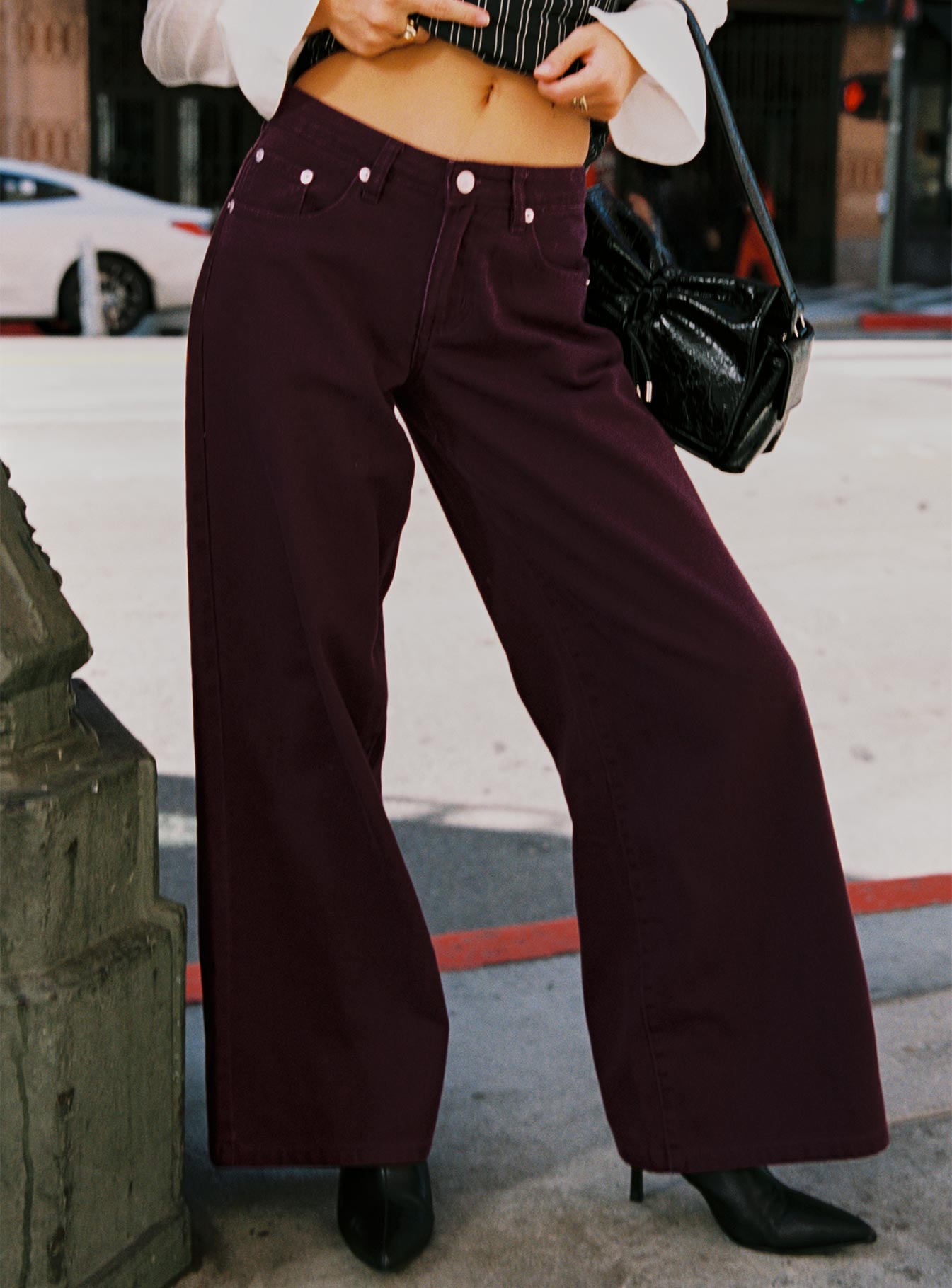 Big News Mid Rise Wide Leg Jeans Currant