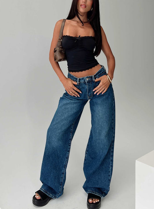 Duster Mid Rise Baggy Jeans Dark Wash