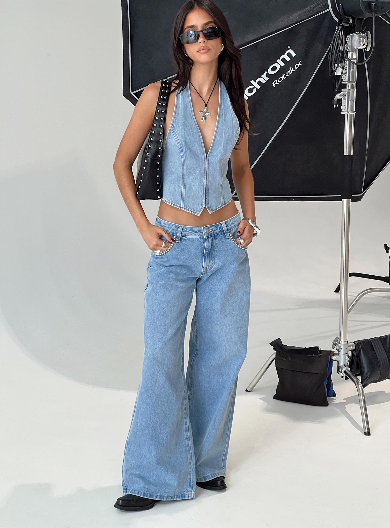 Pearlisle Low Rise Baggy Jeans Light Wash