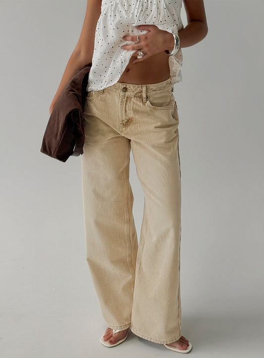 Serenitia Mid Rise Relaxed Jeans Sandy Brown Wash