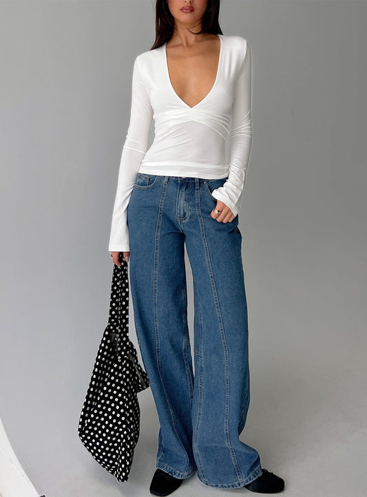 Lando Low Rise Straight Leg Jeans Mid Blue Wash