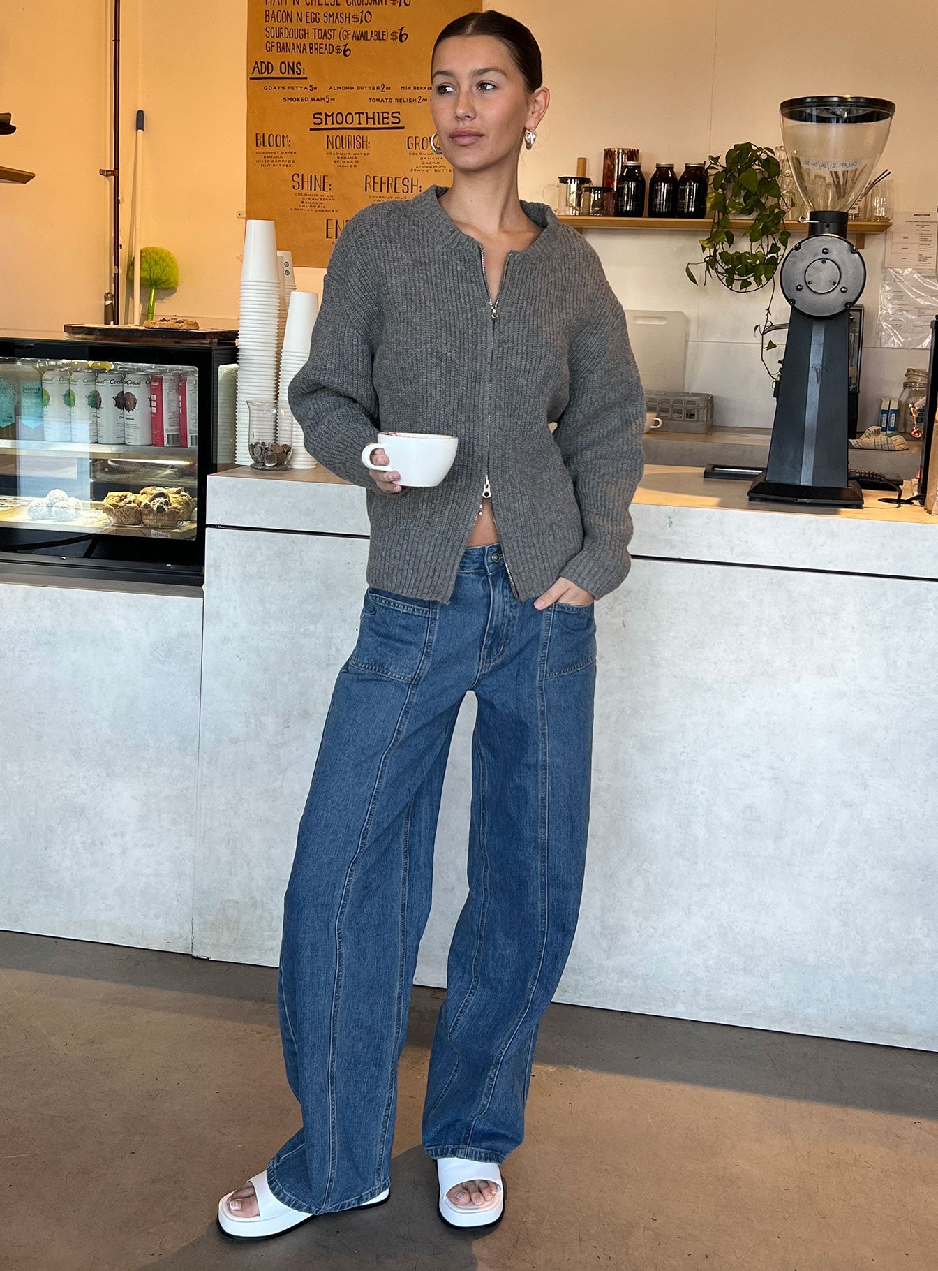 Taji Mid Rise Wide Leg Jeans Dark Blue