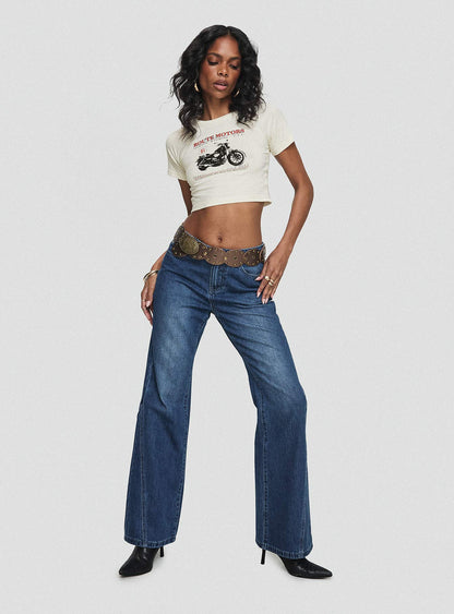 Leslee Mid Rise Flare Jean Mid Wash Blue