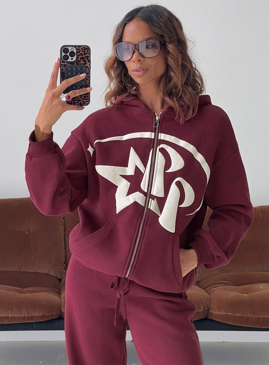 Princess Polly Stargirl Zip Through Jumper Burgundy