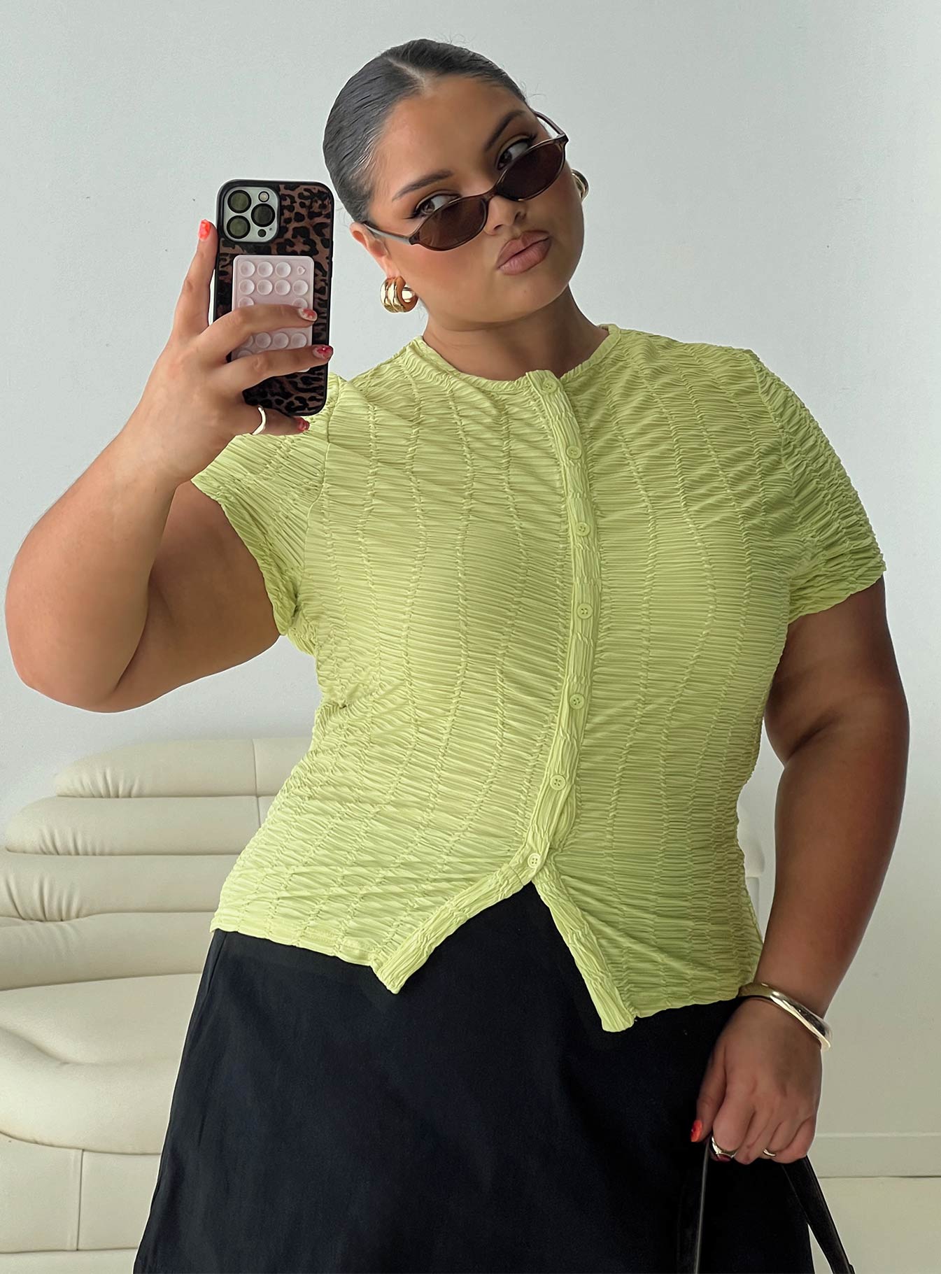 Suzu Textured Top Green Curve