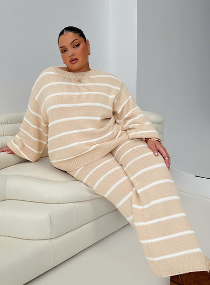 Read Your Mind Knit Pant Cream Stripe