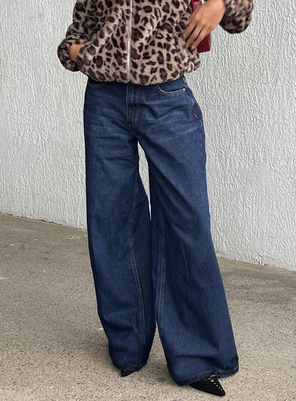 Naylor Mid Rise Wide Leg Jeans Mid Blue Denim Tall