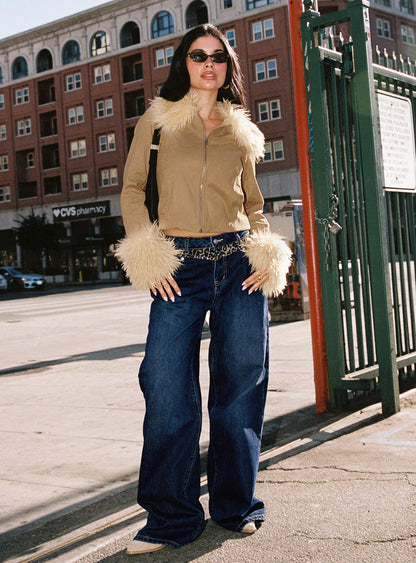 Savenna Mid Rise Wide Leg Jeans Dark Wash / Leopard