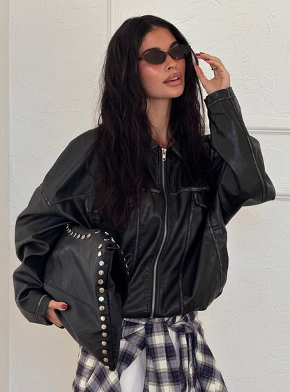 Tanza Faux Leather Jacket Washed Black