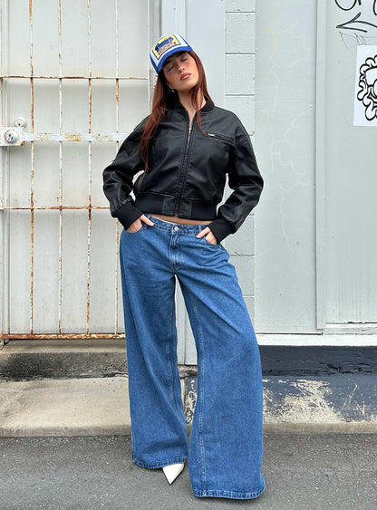 Ramos Low Rise Wide Leg Jeans Mid Blue Wash