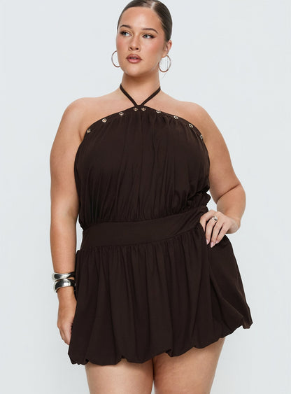 Sunnee Eyelet Detail Playsuit Brown Curve
