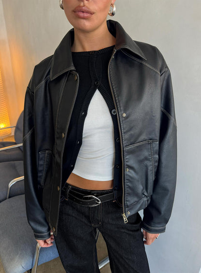 Jaxton Faux Leather Jacket Black