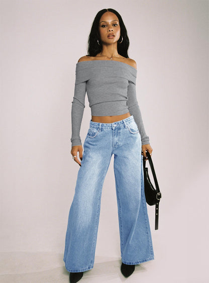 Pearlisle Low Rise Baggy Jeans Light Wash