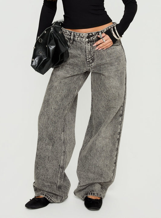 Serenitia Mid Rise Relaxed Jeans Washed Grey