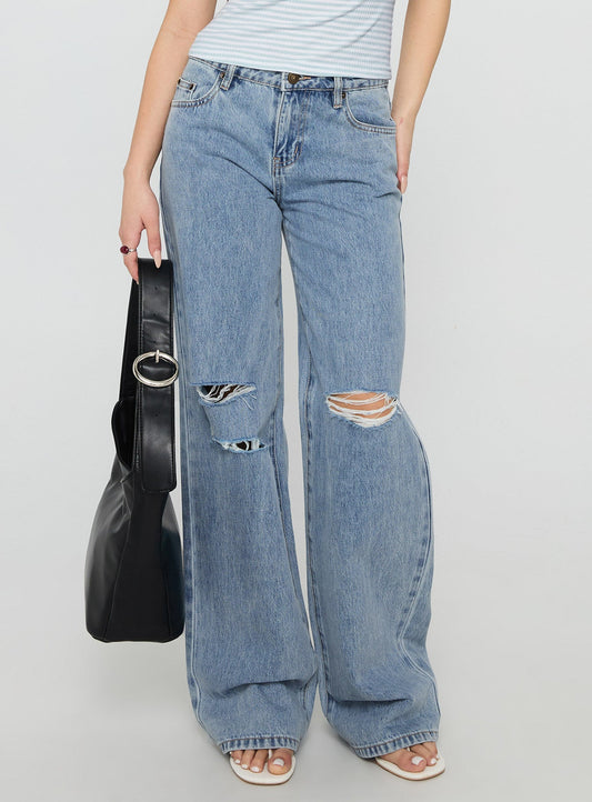 Kadison Low Rise Straight Leg Jeans Mid Wash Blue