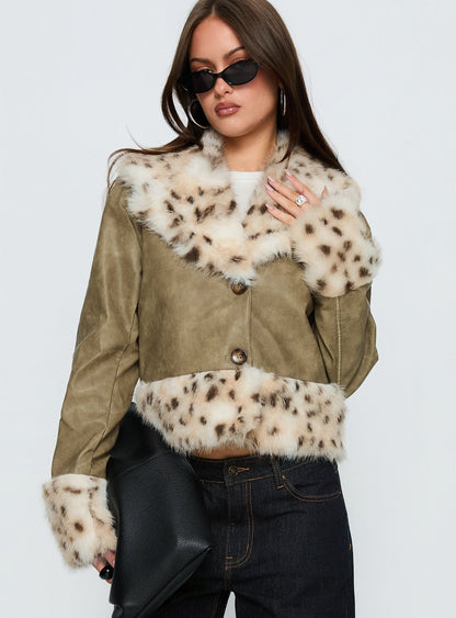 Hiraya Faux Fur Trim Jacket Vintage Green