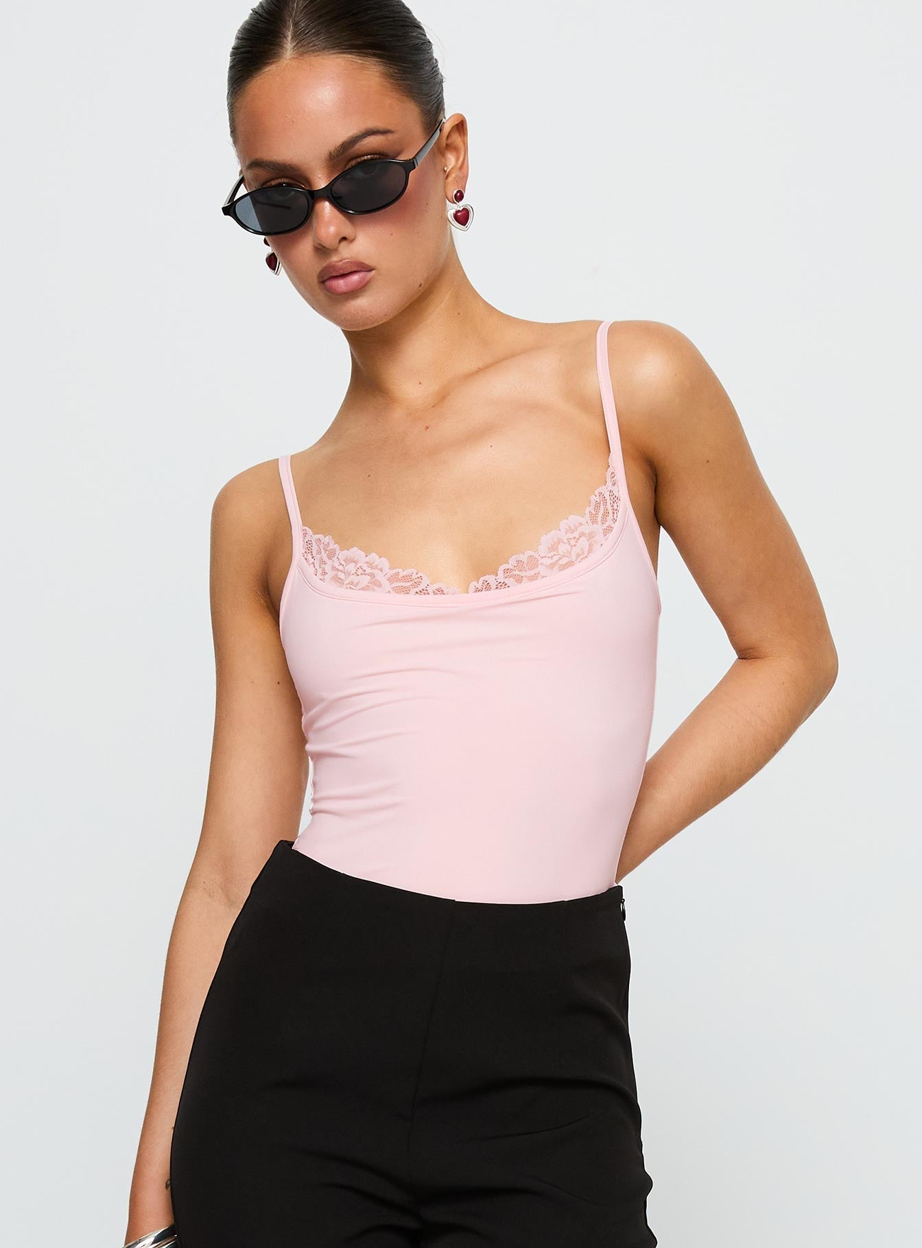 Aetherial Lace Detail Bodysuit Pink