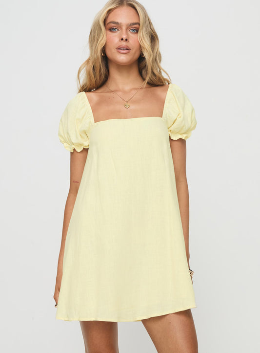 Beyond Linen Blend Mini Dress Yellow