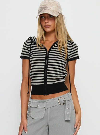 Kahlee Zip Through Hoodie Grey / Black Stripe