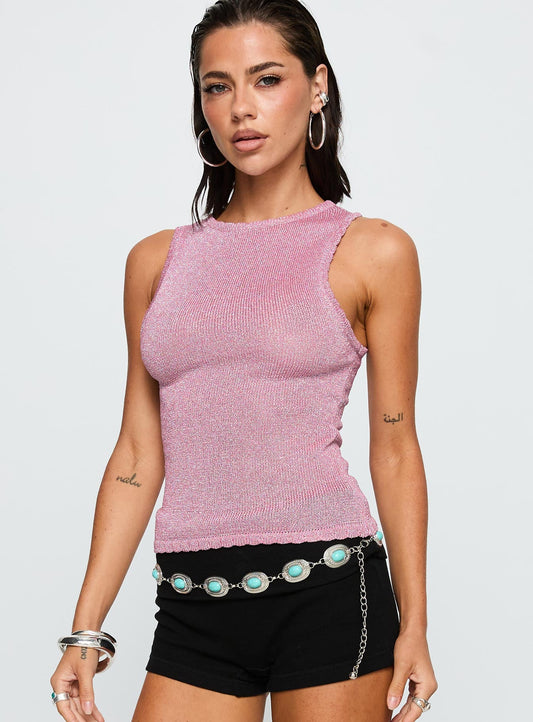 No Pretending Top Pink Glitter