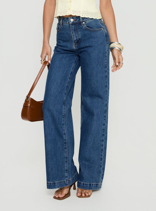 Goldie High Rise Wide Leg Jeans Mid Blue Wash