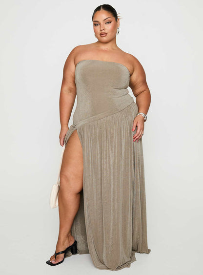 Inka Strapless Maxi Dress Taupe Curve