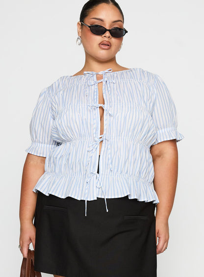 Alistair Bow Tie Top Blue / White Stripe Curve