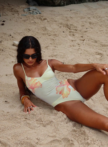 Bobbette V Neck One Piece Yellow Floral