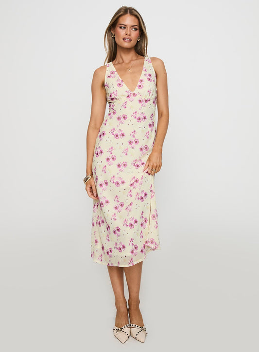 Nellie Midi Dress Yellow Floral