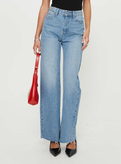 Henesey High Rise Straight Leg Jeans Mid Blue Wash